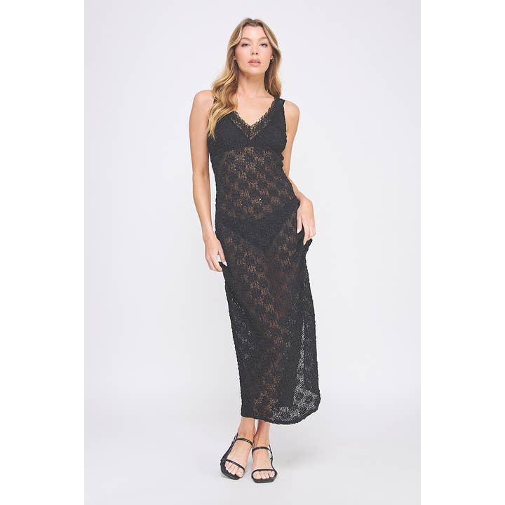 Hæklet strikket kjole med V-udskæring for engroshandel hos Allie Rose