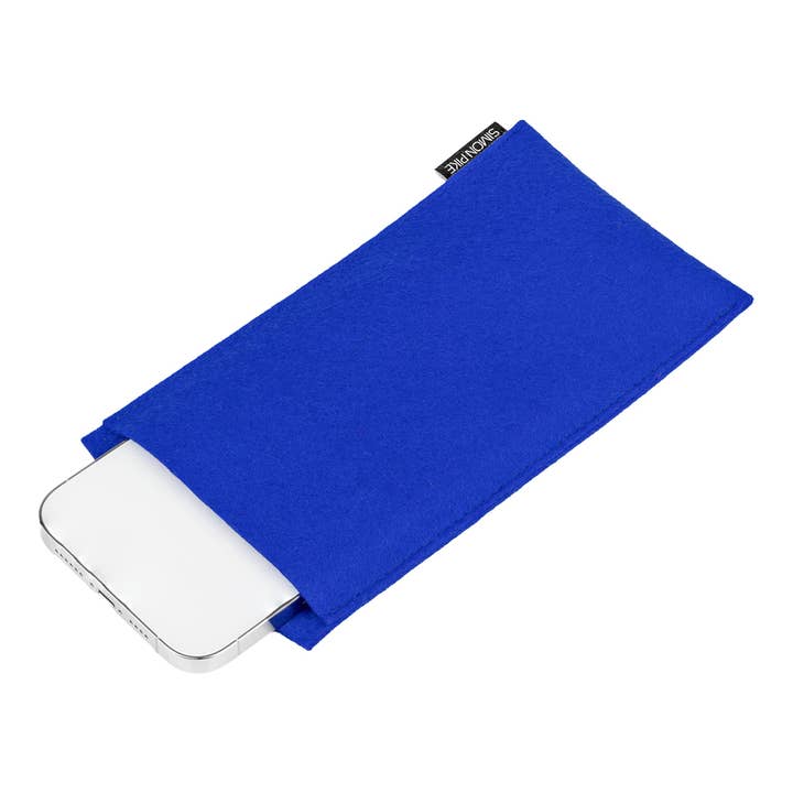 Simon Pike - Vente Étui portefeuille pour téléphone – unisexe - Étui pour téléphone portable « Boston » en feutre de laine bleu1