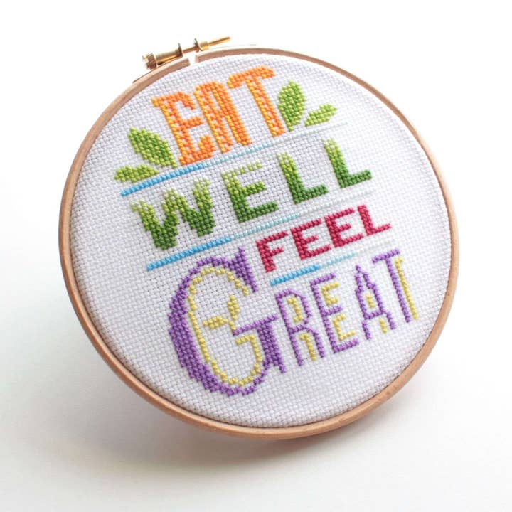 Kit de Ponto Cruz "Coma Bem, Sinta-se Ótimo" 15CM/6" por atacado de Stitchonomy