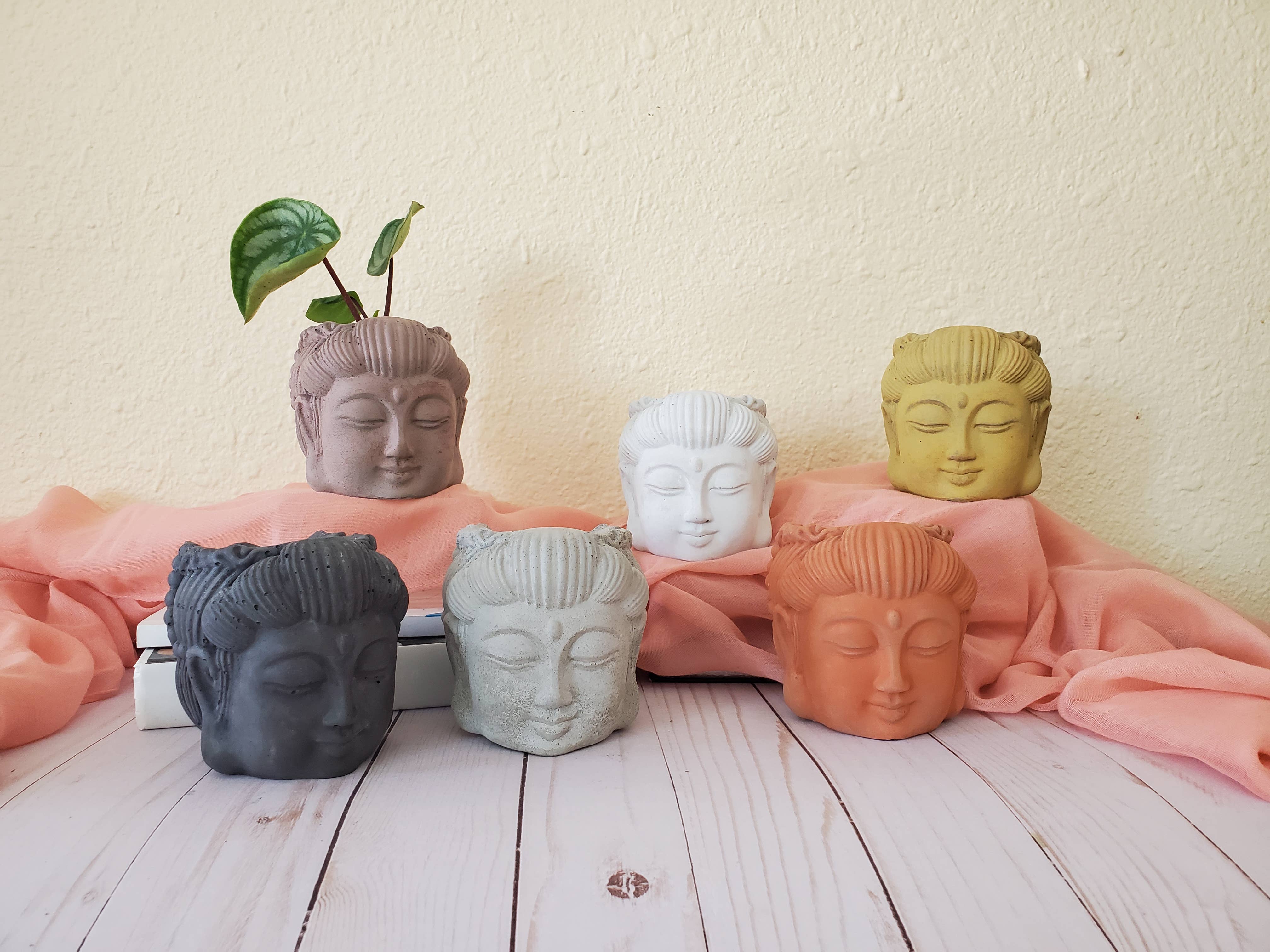 House Americana - Wholesale Plant Pot - Serenity Buddha Head Concrete Planter With Drainage5