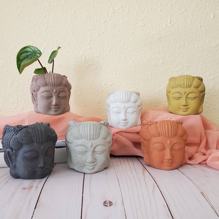 House Americana - Wholesale Plant Pot - Serenity Buddha Head Concrete Planter With Drainage5