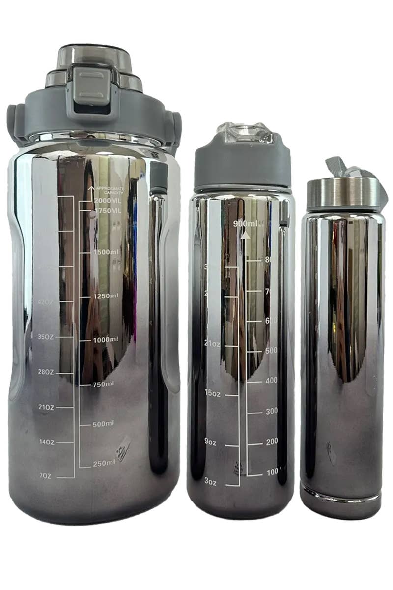 Cap Zone - Wholesale Water Bottle - Metallic Ombre 3 PC Sippy Straw Tumbler Water Bottle Cup Set4