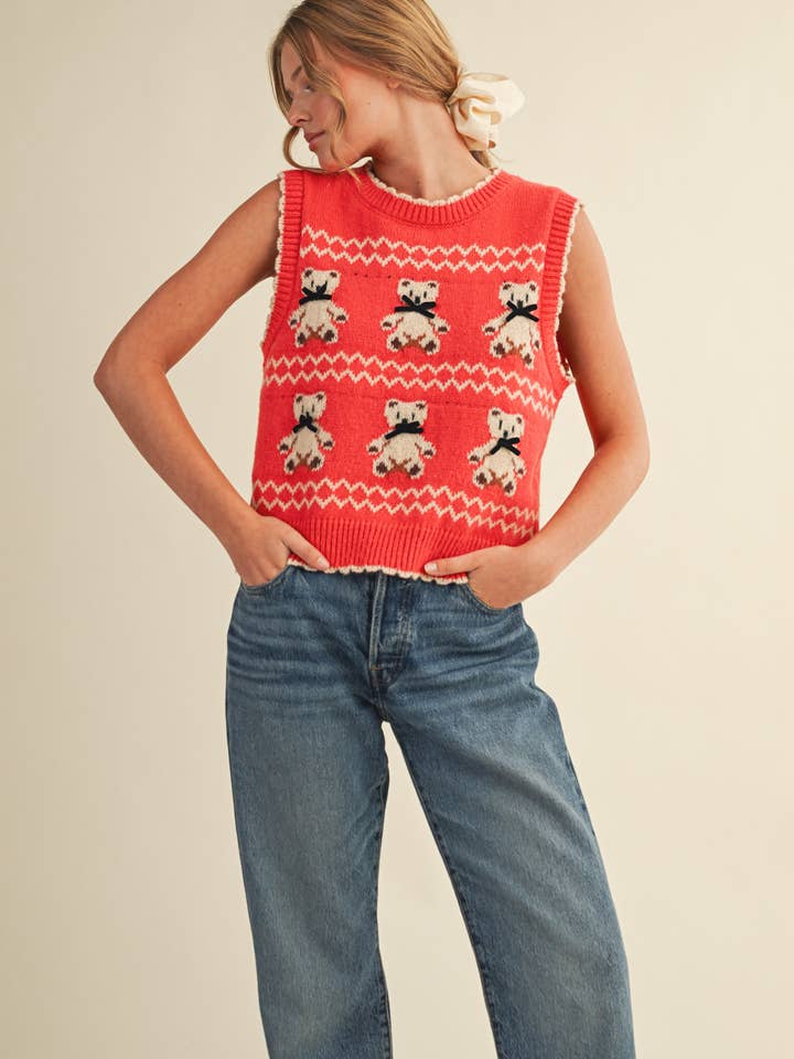&MERCI - Wholesale Sweater Vest - Women's - TEDDY BEAR SWEATER VEST MSW1095613
