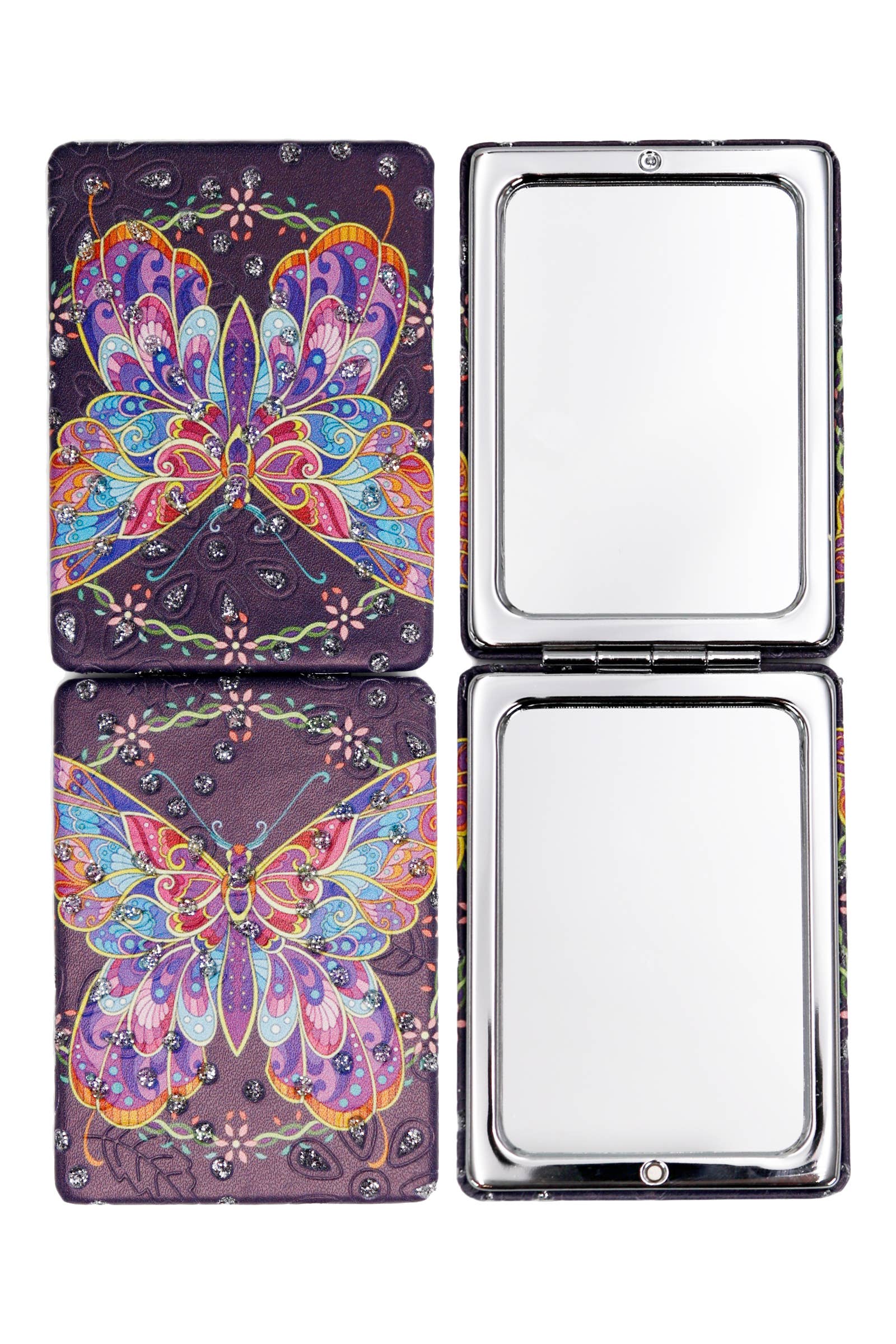 Cap Zone - Wholesale Makeup Mirror - Butterfly Floral Glitter Makeup Mirror - 12 pcs2