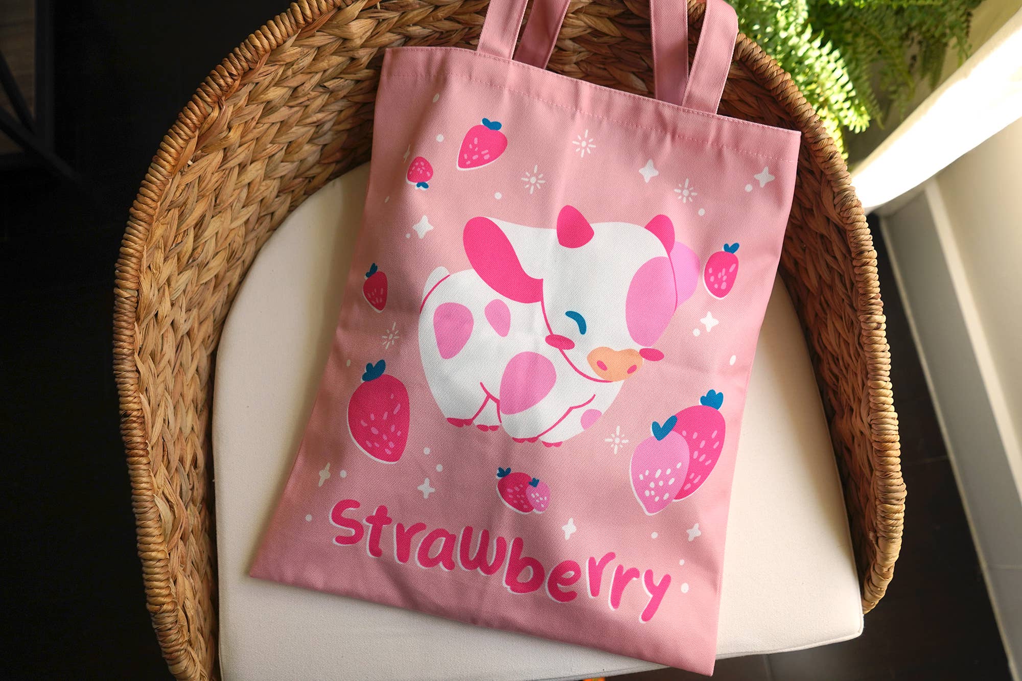 The Moonborn - Wholesale Tote Bag - Women's - Strawberry Pink Cow Tote Bag8