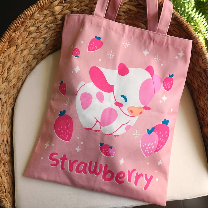 The Moonborn - Wholesale Tote Bag - Women's - Strawberry Pink Cow Tote Bag8