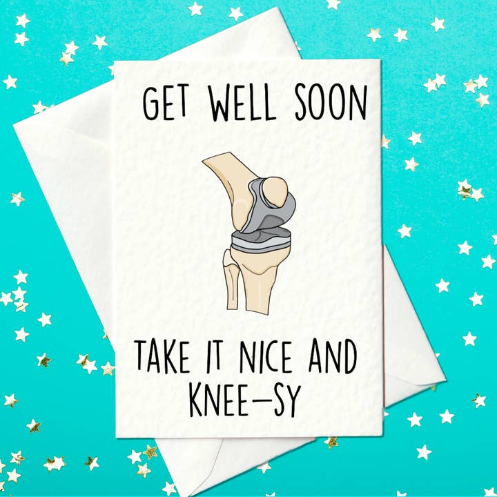 Get Well Soon - prendilo bene e inginocchiati - Sostituzione del ginocchio per la vendita all'ingrosso da parte di Prickly Cards