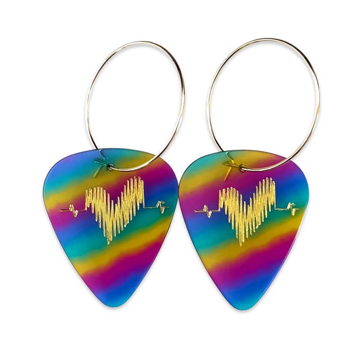 Groupie Love - Wholesale Dangle Earrings - Groupie Love Rainbow Hoop Guitar Pick Earrings