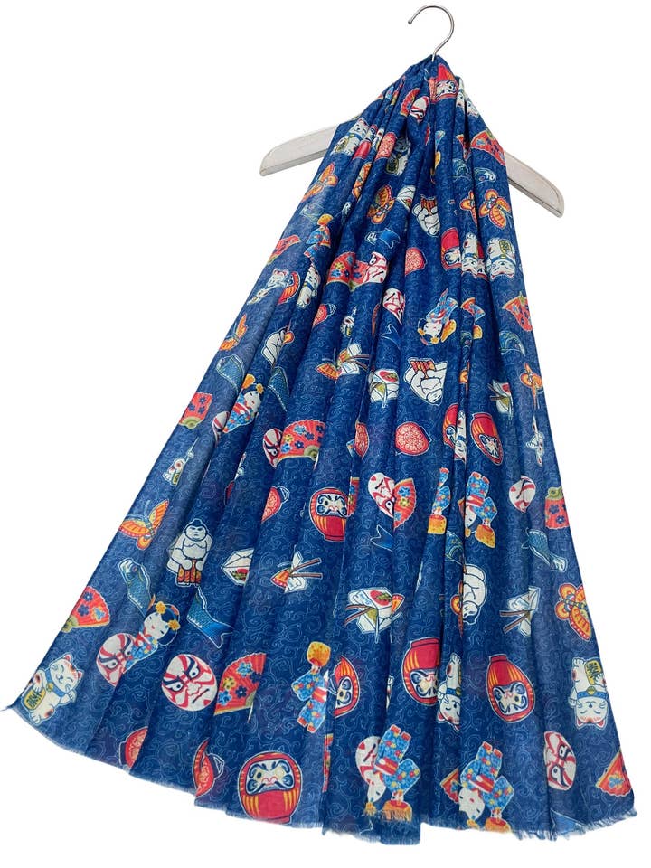 Japanese Mini Cartoon Print Frayed Scarf for wholesale by Fashion Scarf World