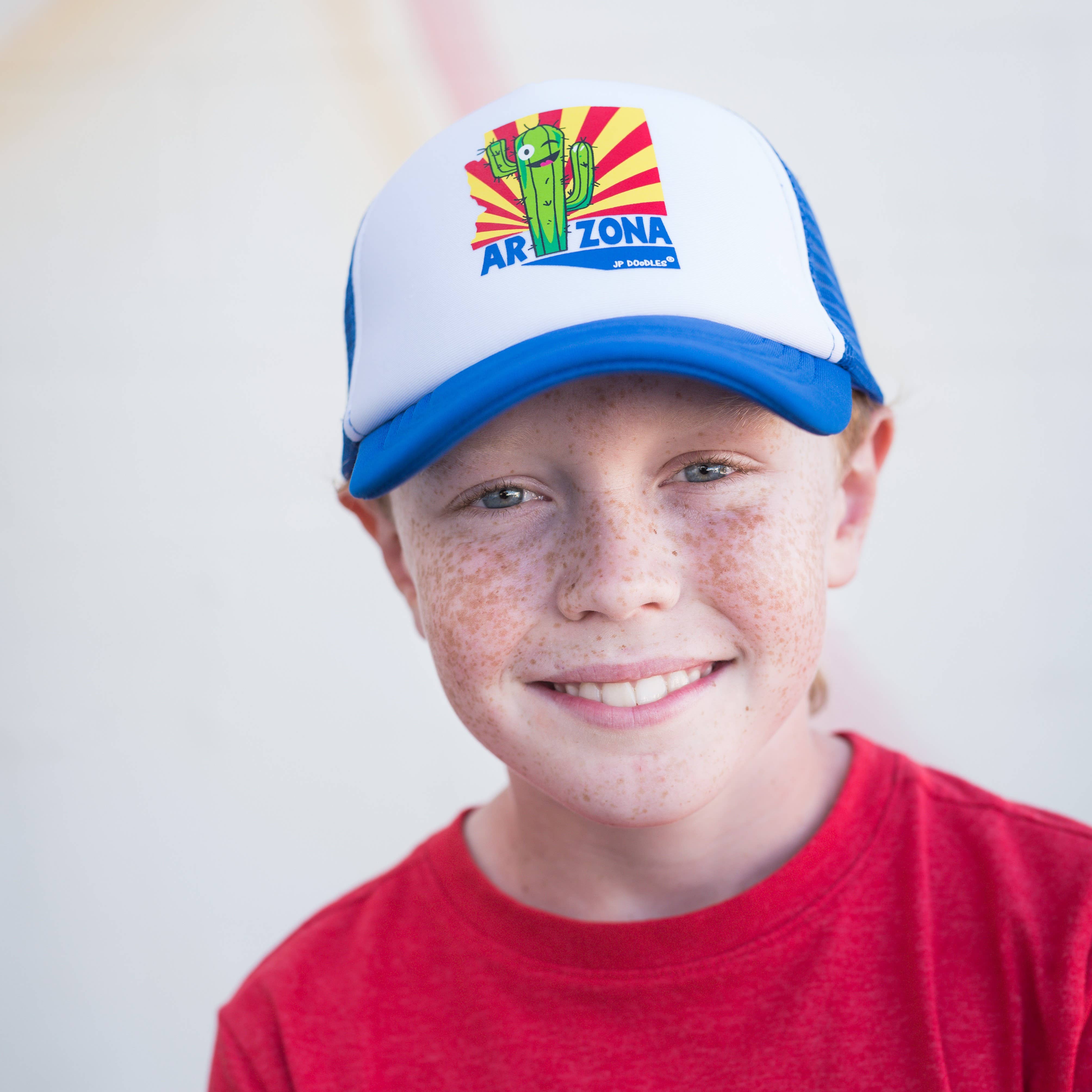 JP Doodles – wholesale Kids hat – Kids – Arizona Saguaro State Flag Kids Trucker Hat1