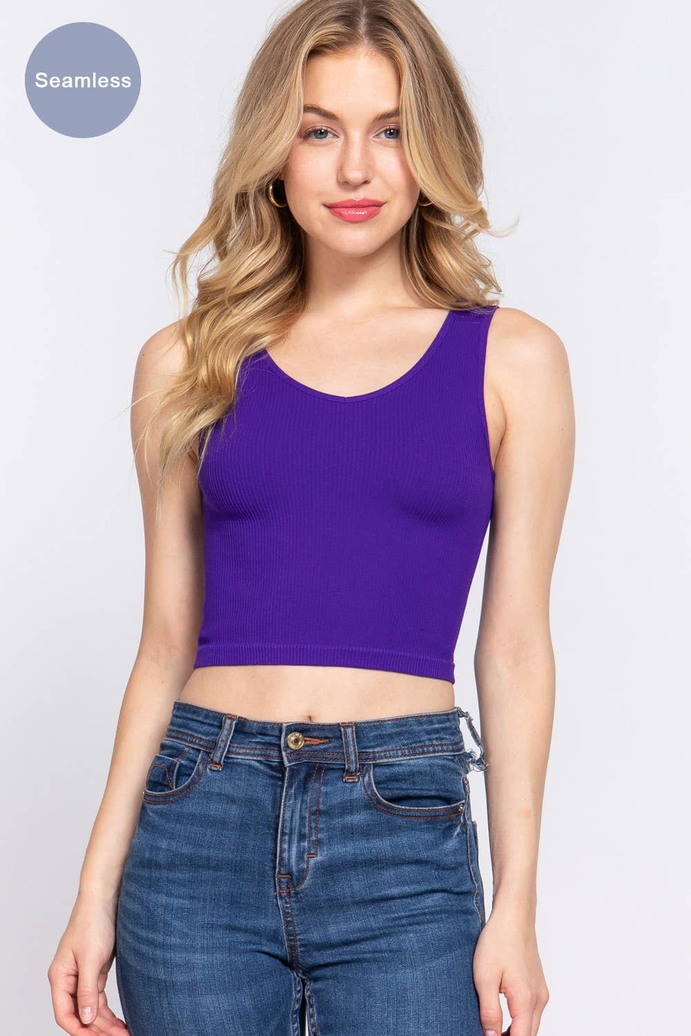 Active Basic | Active USA - Wholesale Tank Top - Women's - Reversible V-neck/round Neck Seamless Crop Tank     19