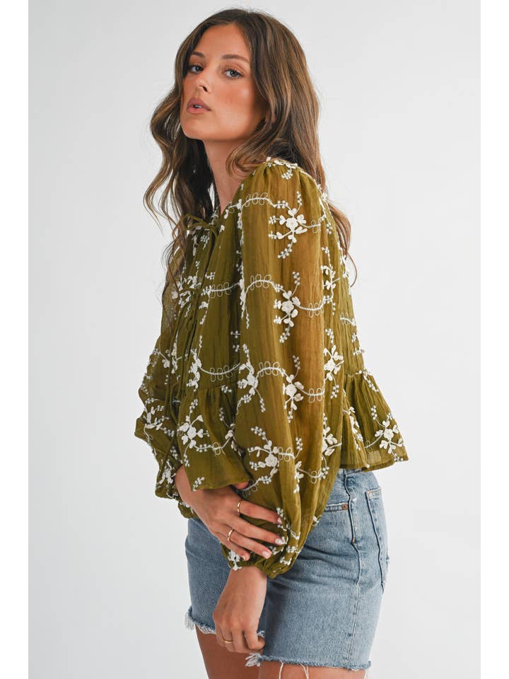 Endless Blu - Wholesale Blouse - Women's - Floral Embroidered Peplum Blouse3