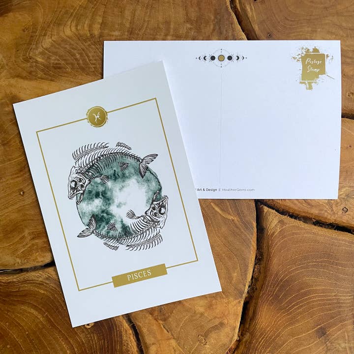 ZODIAC POSTCARD - PISCES for wholesale by Heather Gerni Art & Design