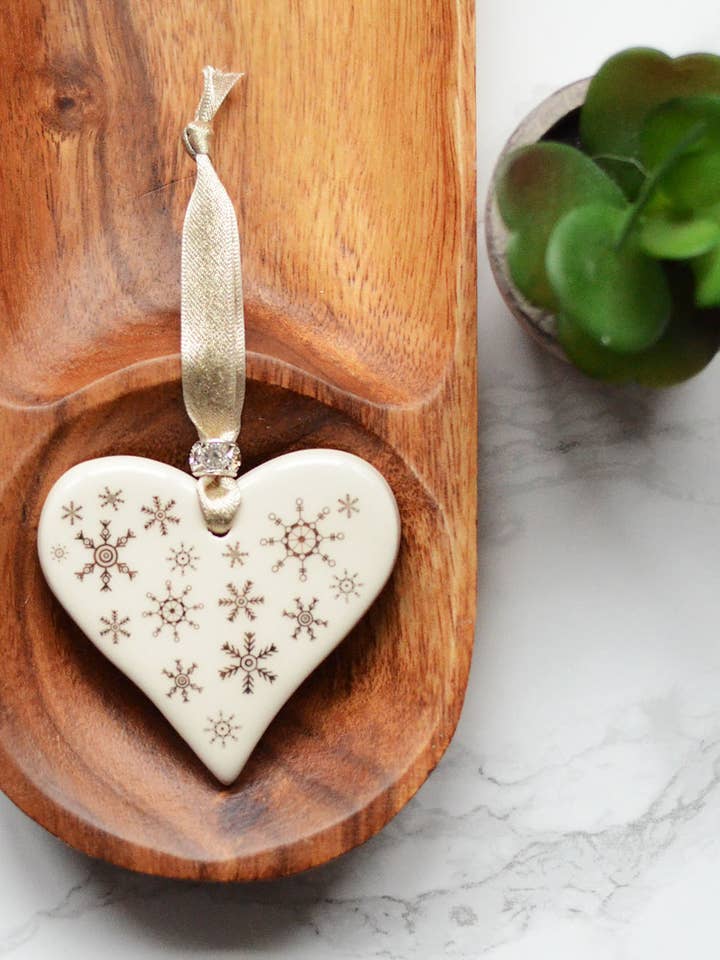 Coração de cerâmica ouro floco de neve por atacado de Dimbleby Ceramics