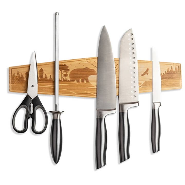 Rudderr, LLC/MintBucket - Wholesale Knife Storage - 16" Premium Magnetic Engraved Knife Holder for Wall - Bear