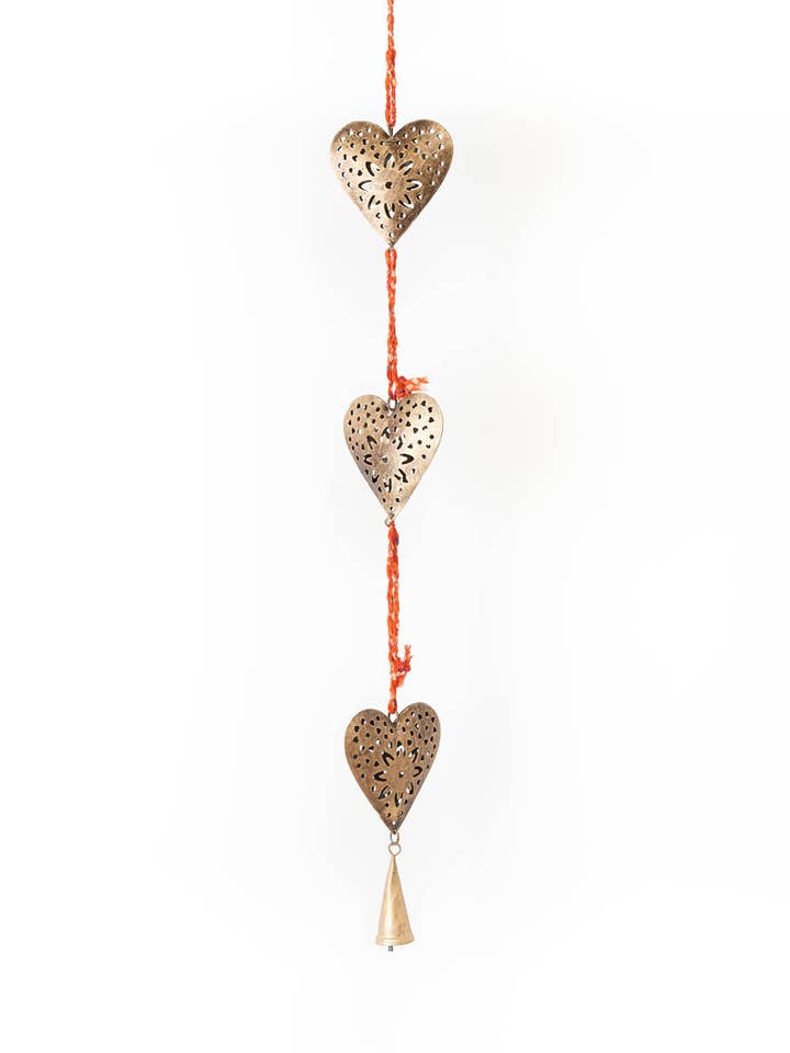 Chakshu Heart Trio Bell Wind Chime Upcycled Sari for wholesale by Matr Boomie Fair Trade