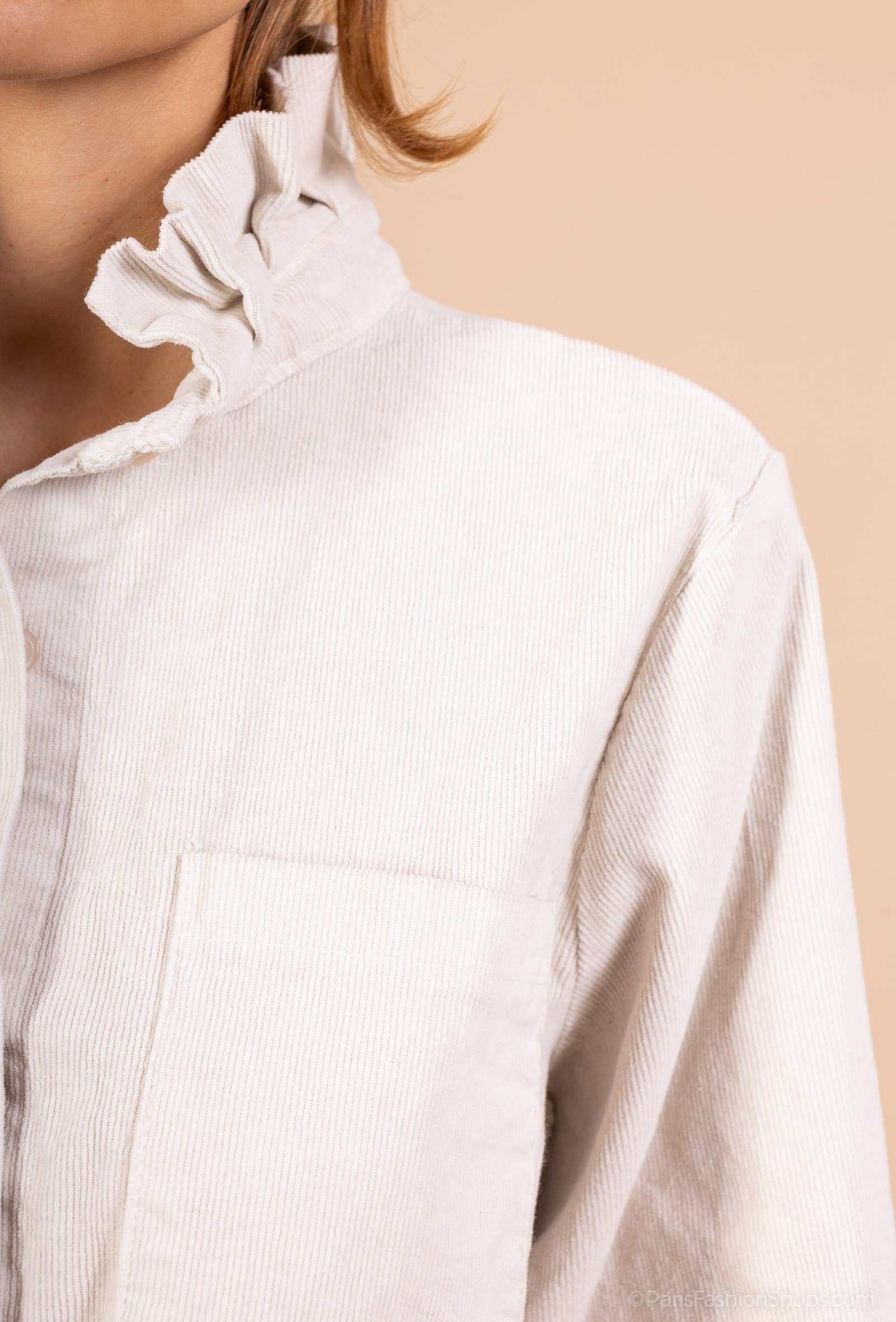 Pépouz' Paris - Wholesale Button Down Shirt - Women's - Corduroy shirt with ruffled collar PC255210