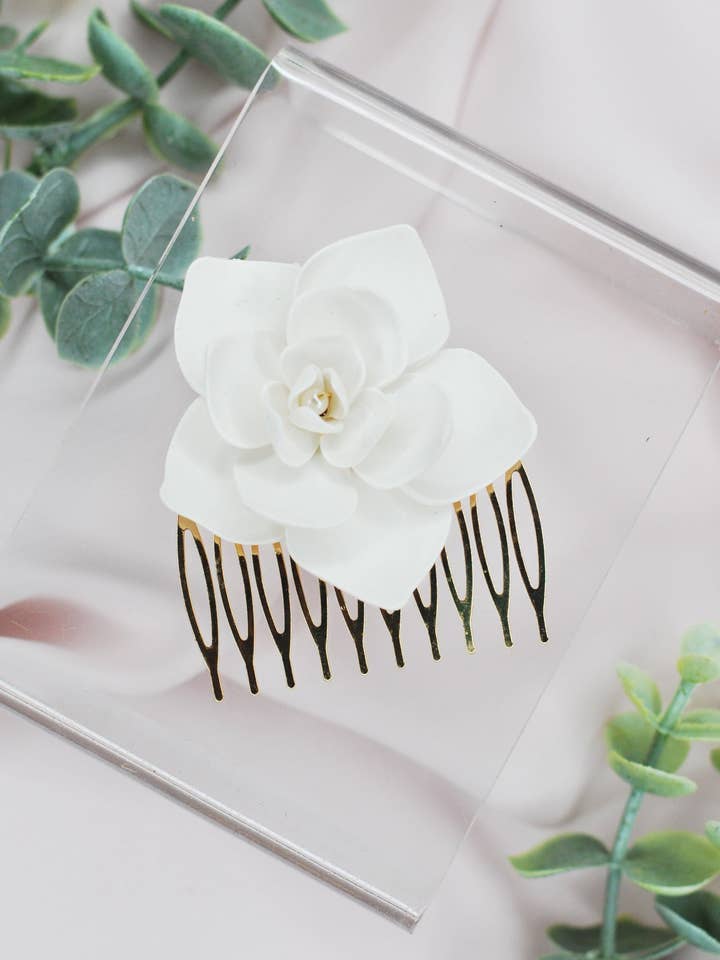 Weiße Gardenien-Haarkamm für den Großhandel von SATAZI