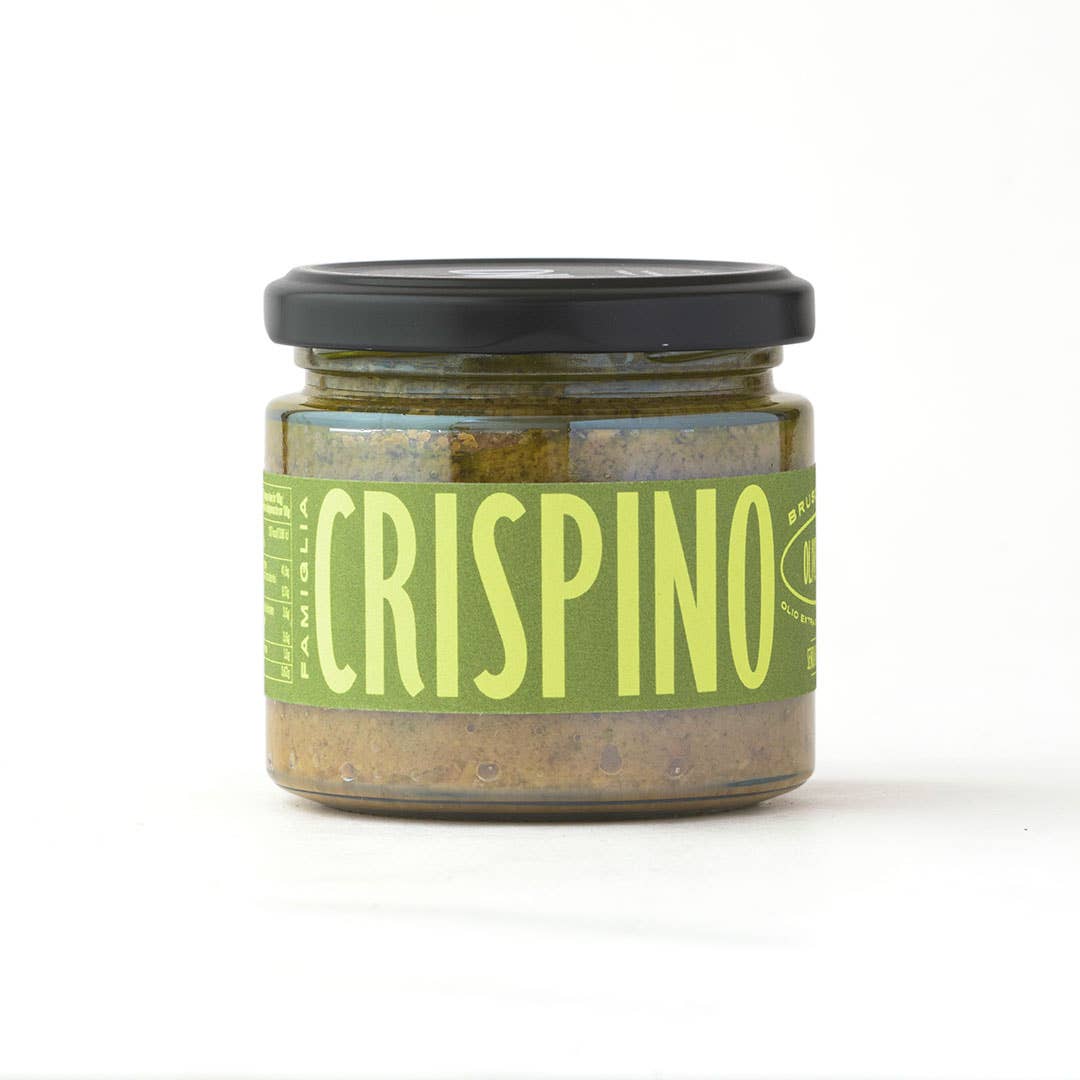 Famiglia Crispino – Engroshandel Tapenade – Grøn Oliven Bruschetta - 190 g - Spredning i jomfruolivenolie - 100 % italiensk - Vegansk1