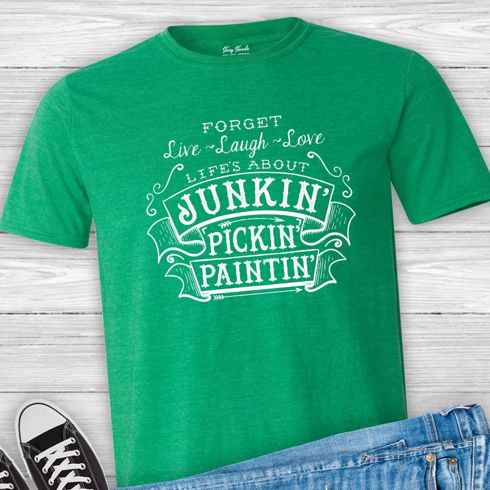 Suzy Swede – wholesale Screen printed t-shirt – unisex – Life's About Junkin' Pickin' and Paintin' Tshirt | Vintage2