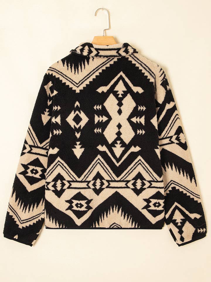LALA LOO - Wholesale Sweatshirt - Women's - LALALOO Western Aztec Fleece Half Buttoned Sweatshirt6