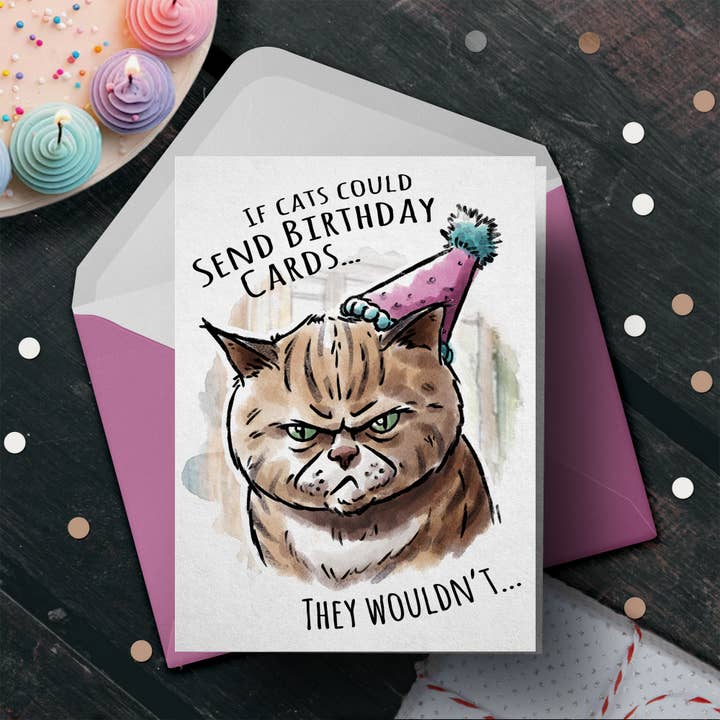 "If Cats Could.." Funny Cat Birthday Card for Friend Pet Lov for wholesale by Aaron Millard Illustration