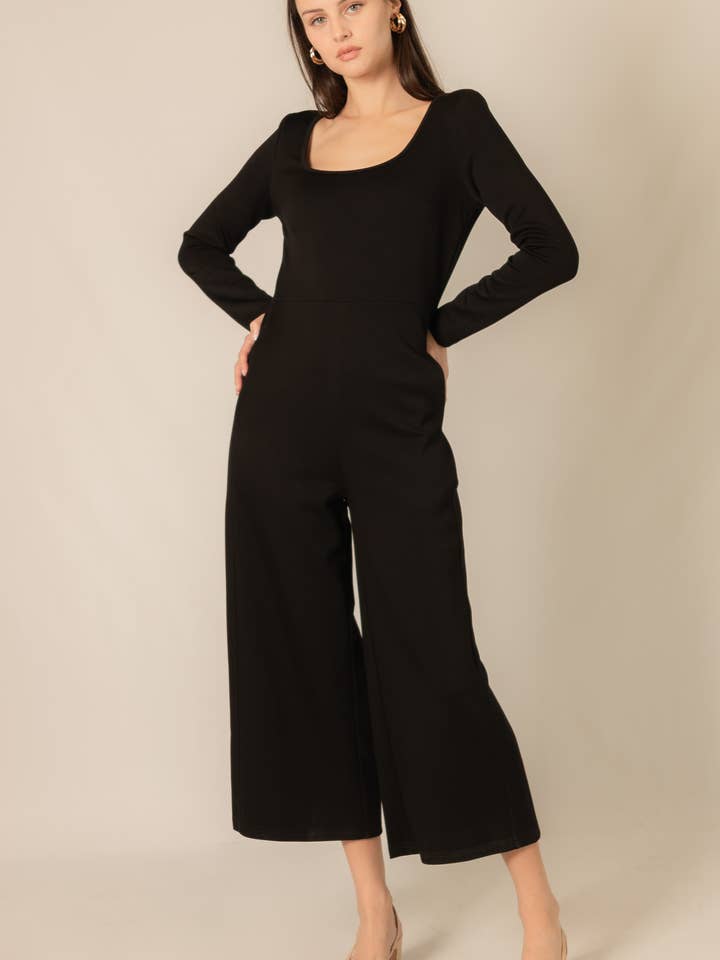 Black P. CILL Butter Modal Fitted Long Sleeve Jumpsuit for wholesale on Faire