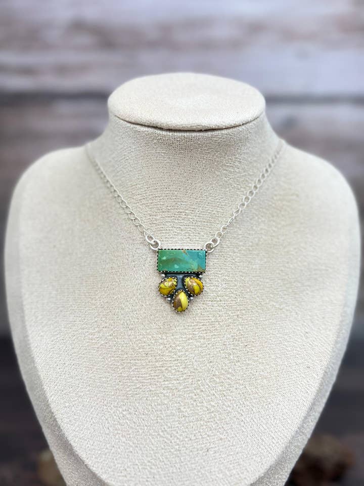 Handmade Sterling Silver Kingman with Honey Dahlia Necklace with Signed Nizhoni for wholesale by Nizhonitradersllc