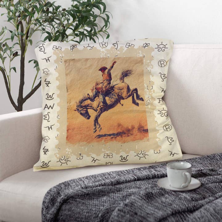 Baha Ranch Vintage Rodeo Stamp Throw Pillow Made in America for wholesale by BAHA RANCH WESTERN WEAR