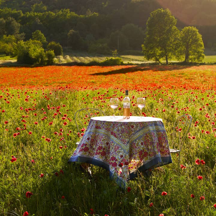 Couleur Nature - Wholesale Tablecloth - Jardin Red & Grey | French Tablecloths