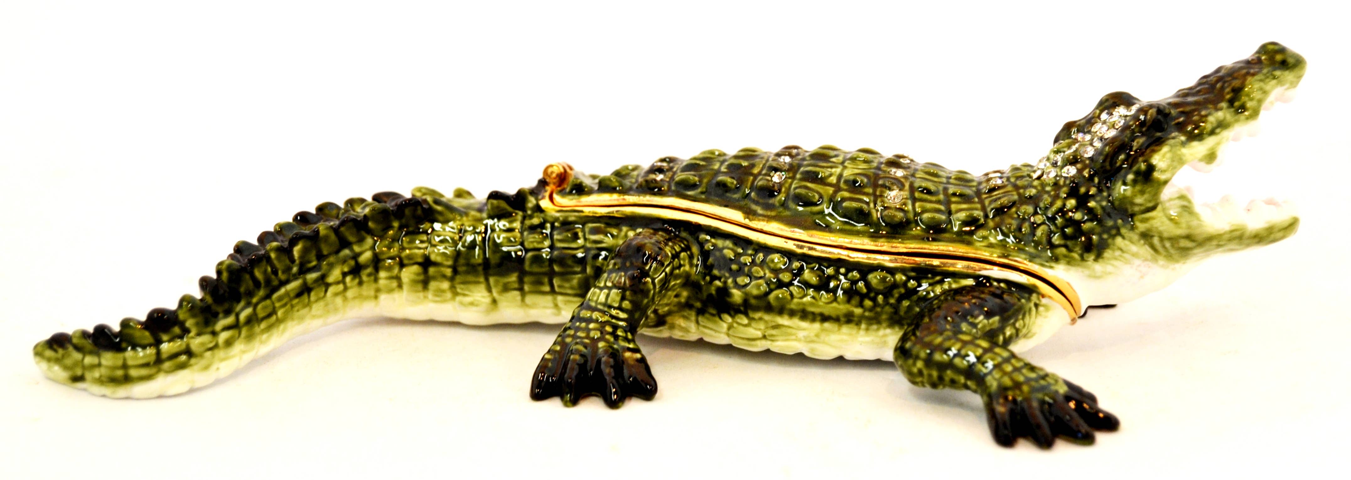 Ciel Collectables - Wholesale Jewelry Box/Organizer - Alligator Trinket Box. Hand Made with Green Enamel & Swarovs