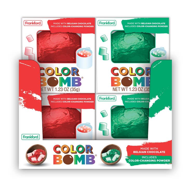 Bombes de chocolat chaud Frankford rouge/vert, 12 unités pour la vente par Grandpa Joe's Candy Shop
