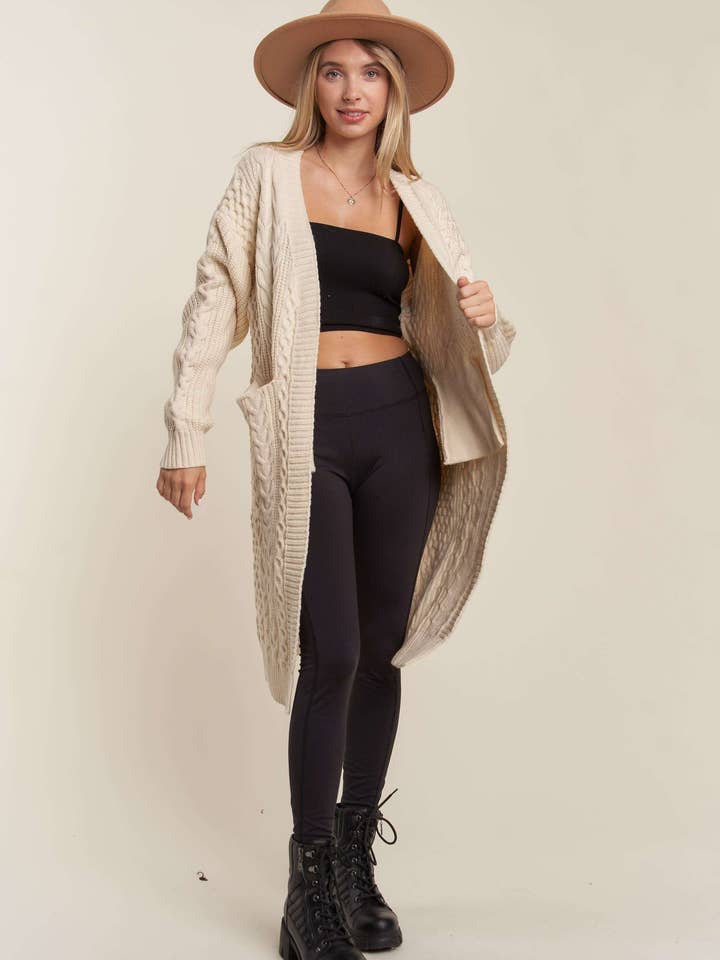 Madelyn - Wholesale Cardigan - Women's - LESW3449A - CABLE KNIT LONG SWEATER CARDIGAN
