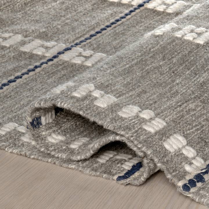 Grey Morgan Geometric Check Wool and Cotton Area Rug for wholesale on Faire