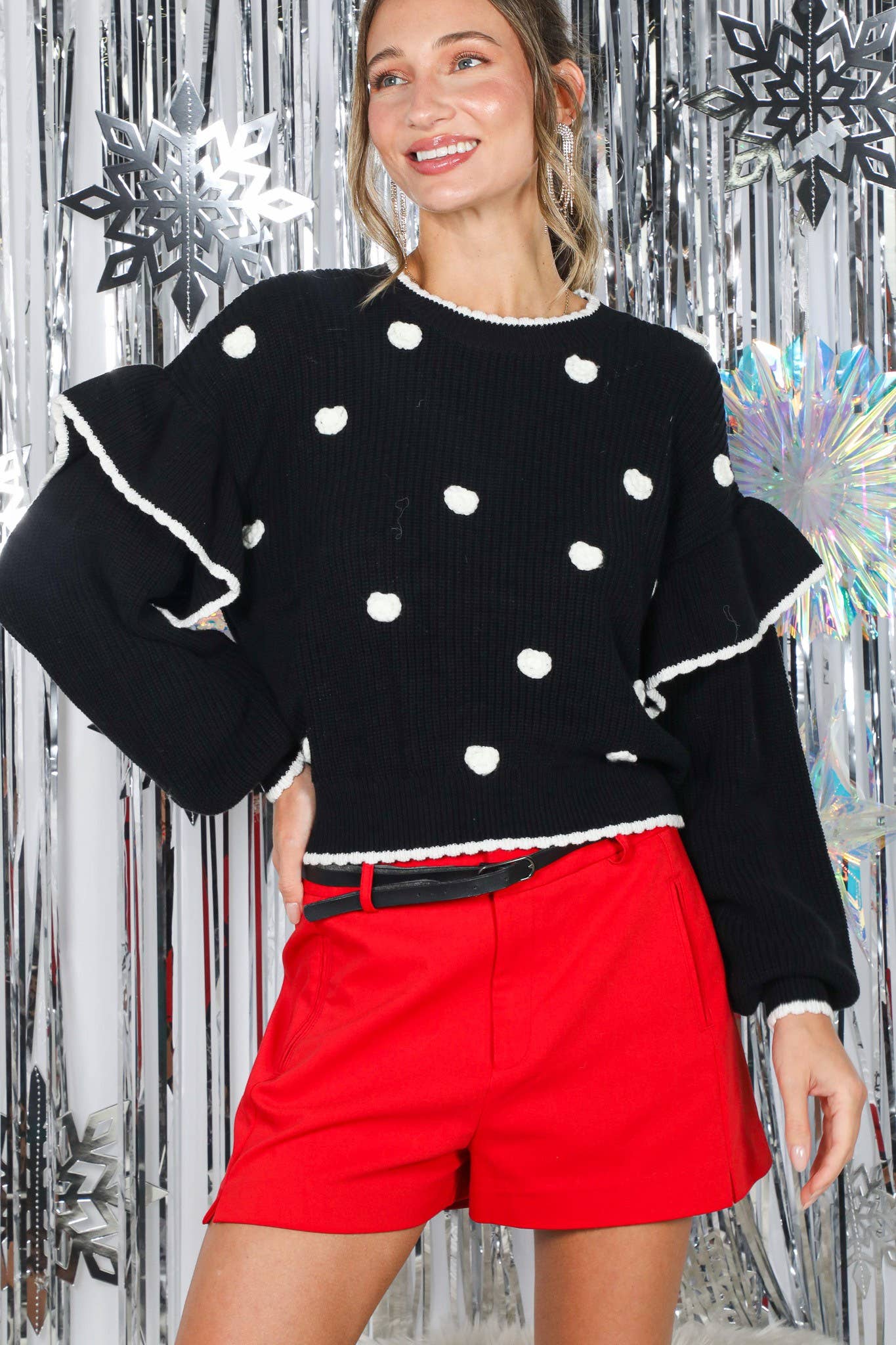 Vine & Love - Wholesale Knit Sweater - Women's - Charming Snowy Accents Festive Knitted Sweater VT8298615