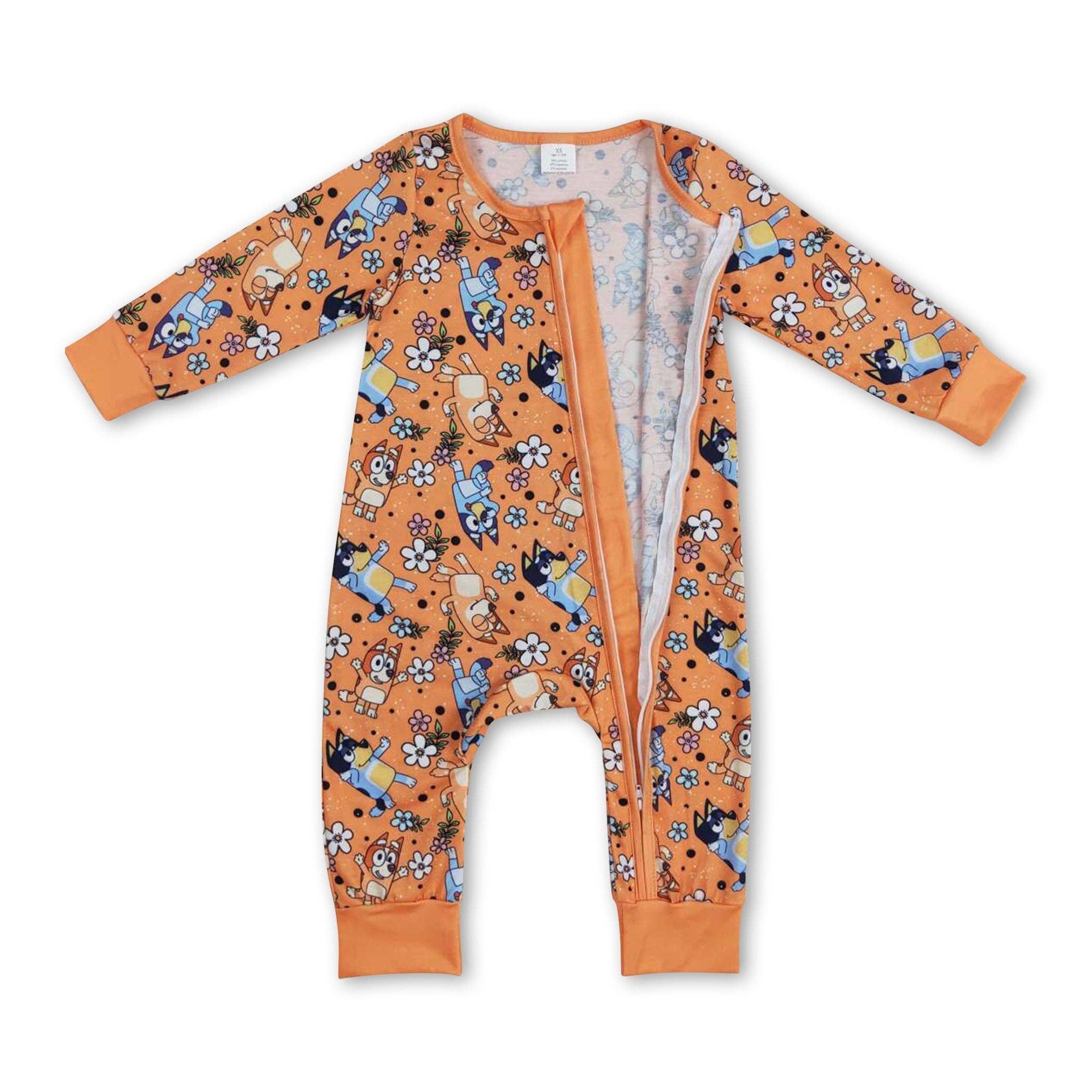 Yawoo Garments - Wholesale Sleepsuit - Baby - Long sleeves floral dog baby girls bamboo zipper romper1