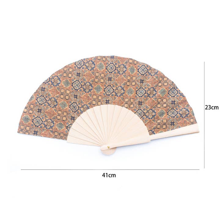 Meninas Bonitas Cork - Wholesale Handheld Folding Fan - 12units-Cork Antique Wooden Folding Hand Fan L-566-H-12