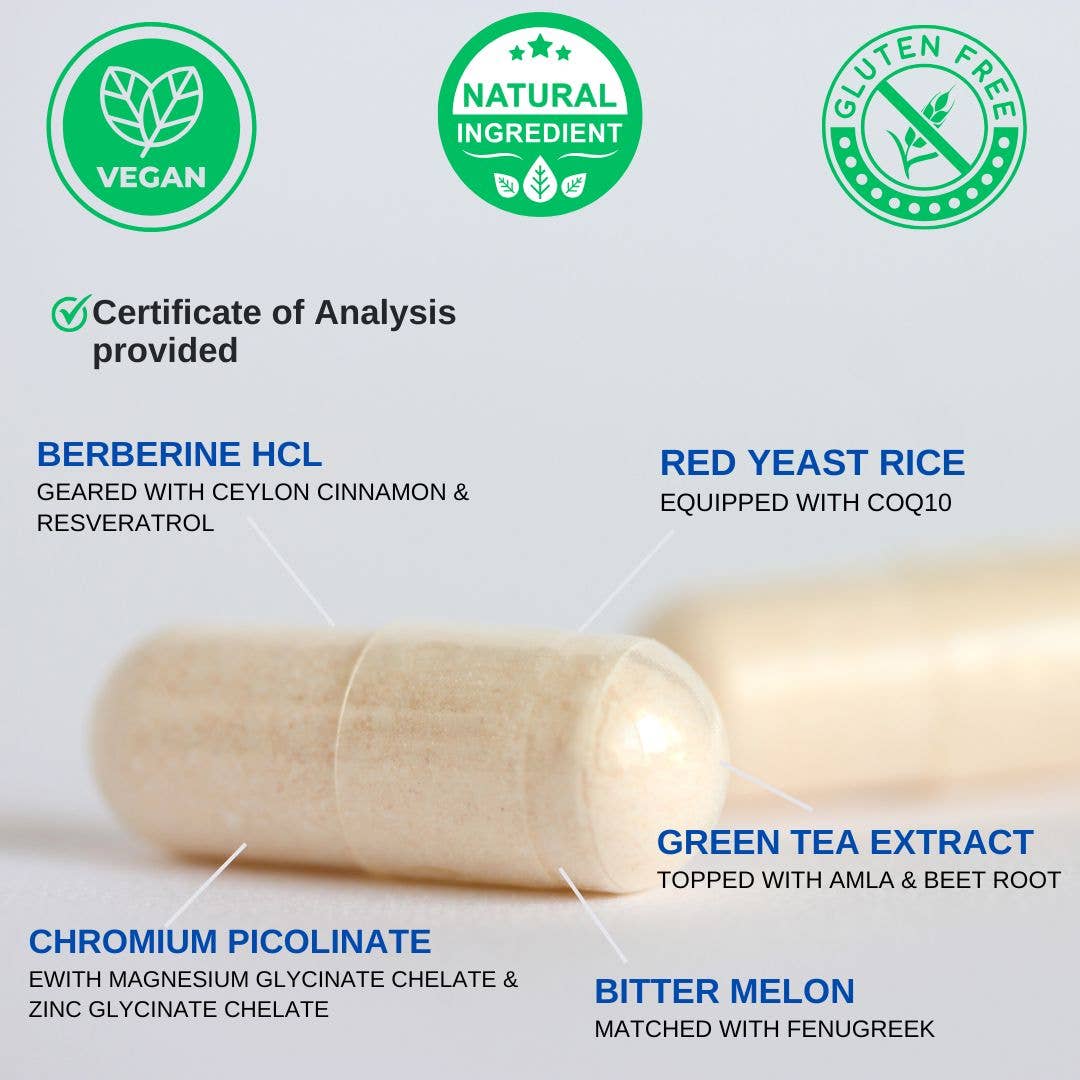 VINATURA SUPPLEMENTS - Wholesale Oral Supplement/Vitamin - Berberine Green Tea Extract Resveratrol Red Yeast Rice Co-Q10 1300mg2