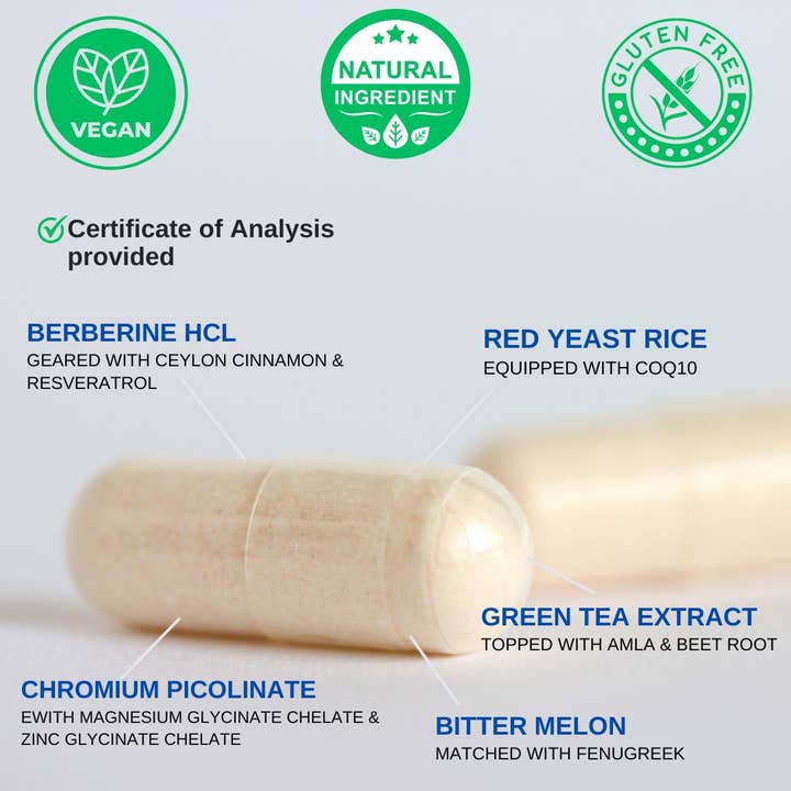 VINATURA SUPPLEMENTS - Wholesale Oral Supplement/Vitamin - Berberine Green Tea Extract Resveratrol Red Yeast Rice Co-Q10 1300mg2