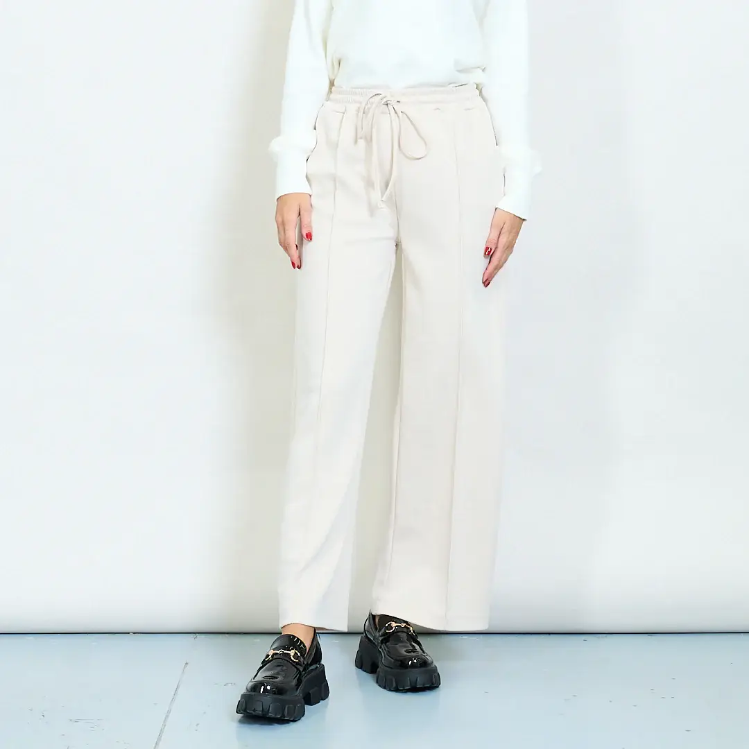 AMELÉ - Vente Pantalon – femme - Pantalon large avec taille élastique et cordon de serrage1