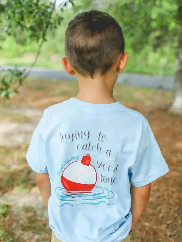Bobber On A Wet Line Kids Fishing T-Shirt for wholesale by Magnolia Mudbugs