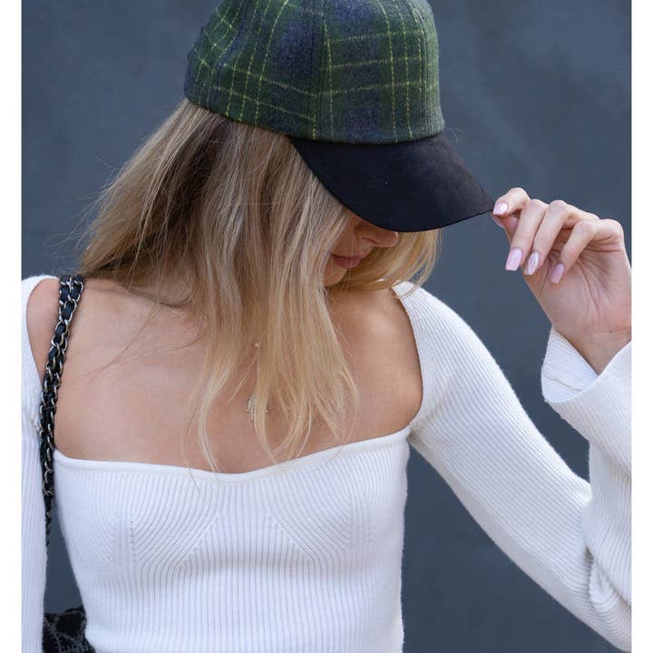 GREEN BLACK Magid Neon Check Pattern Baseball Cap for wholesale on Faire1