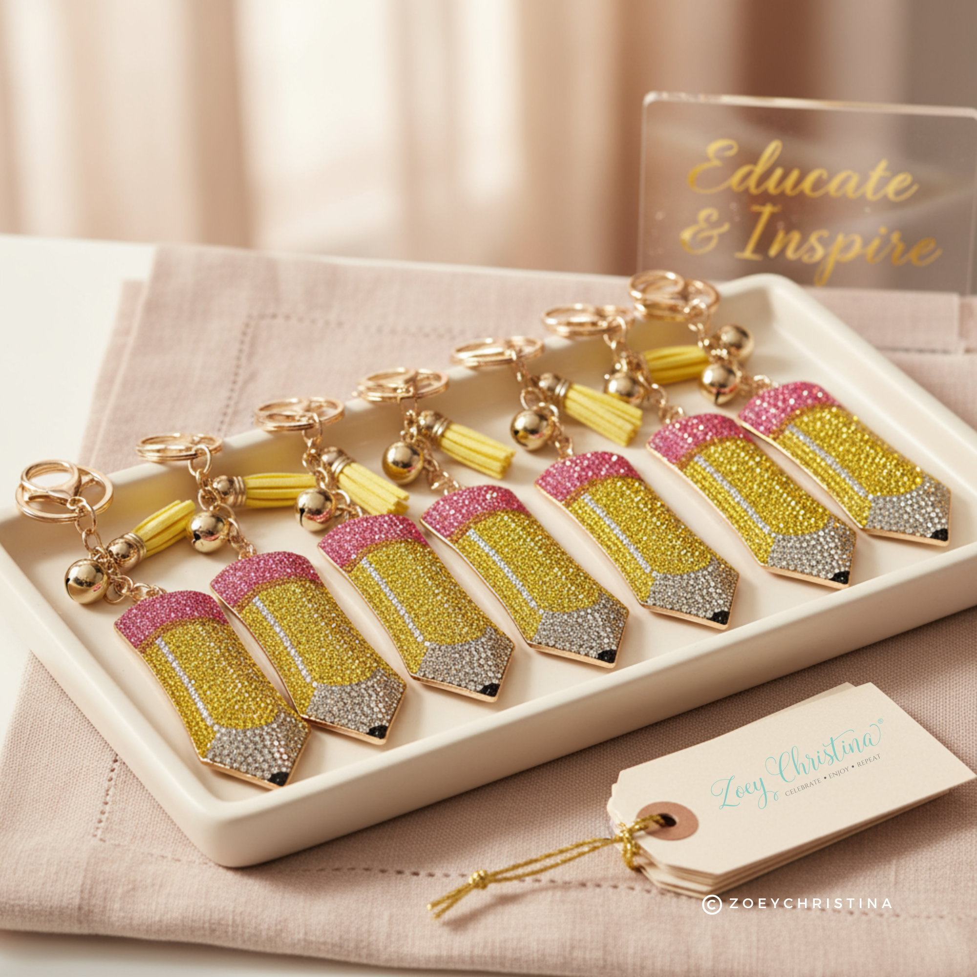 Zoey Christina – Großhandel Schlüsselanhänger – Damen – Rhinestone-Bleistift-Schlüsselanhänger – Lehrer, Schulanfang7