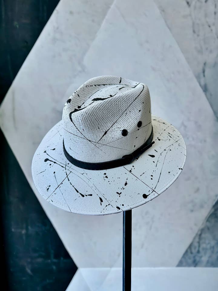 Chapéu de juta branco com respingos de tinta abstrata por atacado de Bella Soul