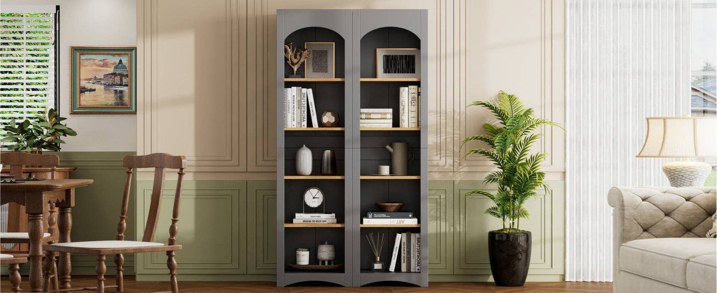 HOMYCASA DESIGN INC - Vente Bibliothèques - Ensemble de 2 bibliothèques à 5 niveaux de style rustique avec étagères réglables14