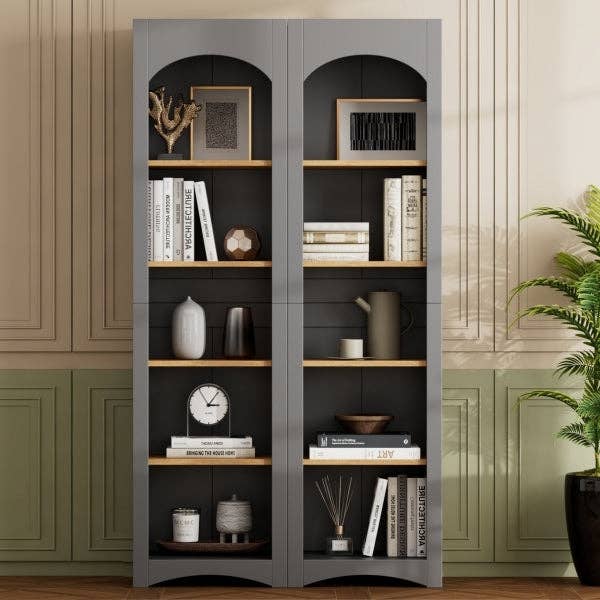 HOMYCASA DESIGN INC - Vente Bibliothèques - Ensemble de 2 bibliothèques à 5 niveaux de style rustique avec étagères réglables14