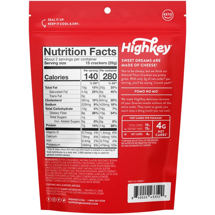 HighKey - Wholesale Crackers - Almond Flour Crackers: Cheddar 2oz - 6ct case1