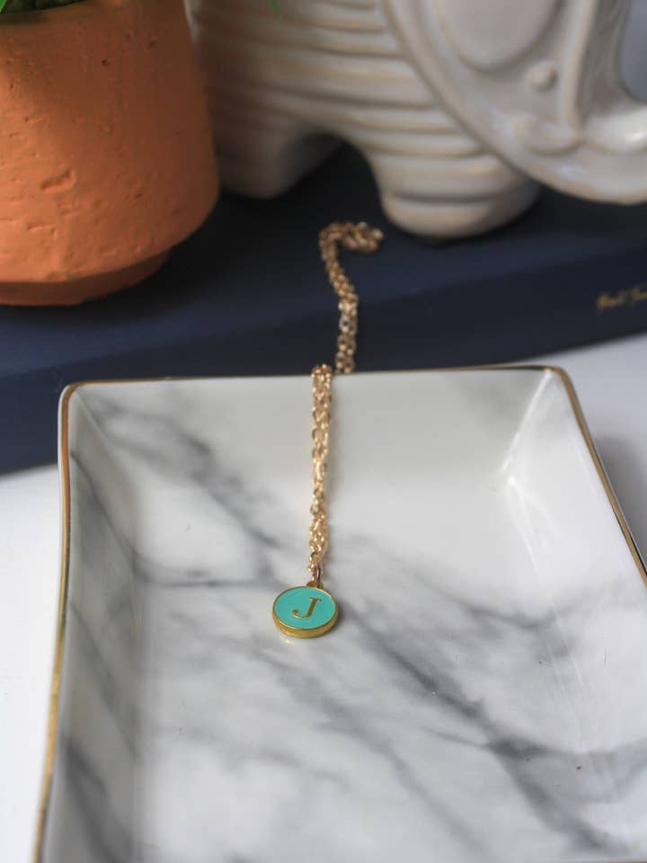 Teal + Rose Gold Initial Necklace for wholesale by Hearts Undone