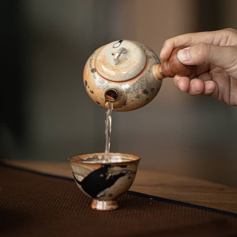 Gohobi （We cover U.S. import duties） - Wholesale Tea Pot - Gohobi Handmade Black Ink Hand-painted Cat Side Handle Teapot 00313