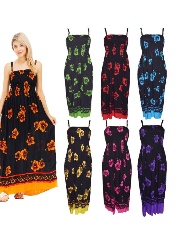 DK Hawaii - Wholesale Dress - Women's - Hawaiian Hibiscus Flower Long Lady Dress